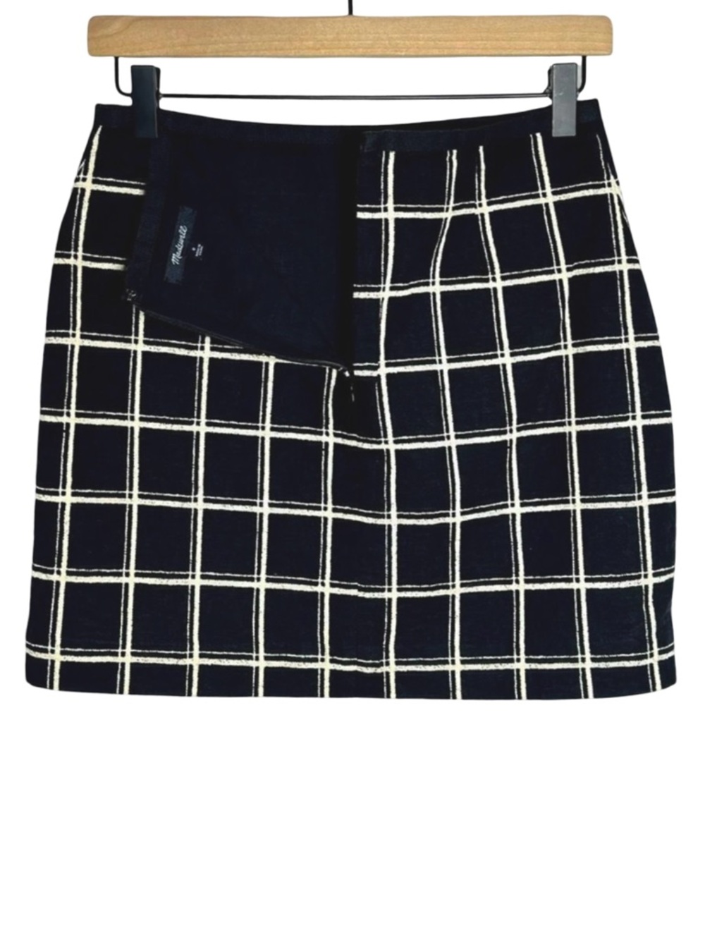 Madewell‎ Windowpane Mini Skirt Size 0 Black White Gauze Cotton - Picture 3 of 9